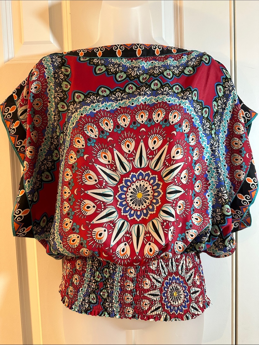 Rampage Red Medallion Print Blouson Top